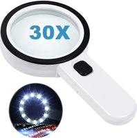 1 x RAW Customer Returns Magnifying Glass with 12 LED Light - 30X Handheld Magnifying Glass Reading Magnifier, High Clarity Lightweight, for Seniors, Children, Jewelers, Hobbies - RRP €13.37