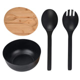 1 x RAW Customer Returns salad bowl black, salad bowl bamboo with wooden lid and cutlery, can be reused large serving bowl with fork spoon for cereal pasta salad vegetables 25 25 16 cm  - RRP €36.29