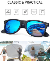 1 x RAW Customer Returns Joopin Rectangular Sunglasses Men Blue Mirrored and Men Sunglasses Polarized UV400 Vintage Sunglasses Women Mirror for Driving and Tourism Blue Black  - RRP €19.15