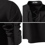 1 x RAW Customer Returns YAOHUOLE Linen Shirt Men Long Sleeve Men Long Sleeve Comfortable Lace Up Pirate Shirts Black 3XL - RRP €25.19