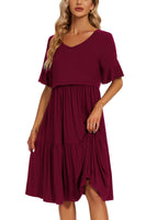 1 x RAW Customer Returns Smallshow Women s Nursing Dress Short Sleeve Ruffle Maternity Dress Maternity Wear,Maroon,M - RRP €30.24