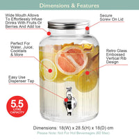 1 x RAW Customer Returns The Vintage Company 51059 - Glass Drinks Dispenser with Tap, 5.5 Litre Capacity, Secure Screw Lid, Wide Bottle Neck, Retro Glass Design, Perfect for Water, Juices - RRP €21.99