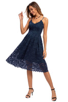 1 x RAW Customer Returns Atnlewhi Women s Vintage Sleeveless V-Neck A-Line Dress Floral Knee Length Lace Dress Bridesmaid Elegant Cocktail Dresses - Dark Blue - L - RRP €44.99