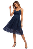 1 x RAW Customer Returns Atnlewhi Women s Vintage Sleeveless V-Neck A-Line Dress Floral Knee Length Lace Dress Bridesmaid Elegant Cocktail Dresses - Dark Blue - M - RRP €45.37