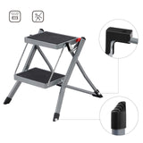 1 x RAW Customer Returns SONGMICS 2-step stepladder, foldable, 20 cm step width, rubber, non-slip, with handle, load capacity 150 kg, made of steel, grey and black GSL002GY01 - RRP €30.34