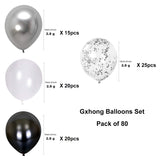 7 x Brand New Gxhong Pack of 80 Balloons Silver White Black Matellic Balloons Silver Confetti Balloons Latex Balloons Helium Colorful Balloons for Wedding Girls Boys Birthday Party Decoration Silver  - RRP €84.7