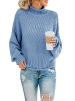 1 x RAW Customer Returns Saodimallsu women s sweater oversized turtleneck knitted sweater batwing long sleeve loose chunky knit sweater blue L - RRP €40.33