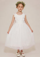 1 x RAW Customer Returns Danna Belle Flower Girl Dress, Girls Princess Wedding Birthday Party Dress, White, 12 Years, 140 146 - RRP €37.3