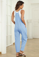 1 x RAW Customer Returns T1FE 1SFE Stretch Jumpsuit Women Summer Adjustable Straps Dungarees Fabric Comfortable with Pockets V-Neck Overall Women Loose Seamless Onepiece Blue Size S - RRP €30.24