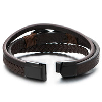 1 x RAW Customer Returns COOLSTEELANDBEYOND Black Infinity Love Infinite Number 8 Intertwined THREE Strands Brown Braided Leather Bracelet for Men Women - RRP €23.18