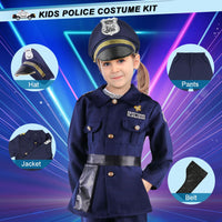 1 x RAW Customer Returns Aomig Police Costume Children, 4 Piece Police Costume Set with Police Hat and Belt, Deluxe Police Officer Costume for Boys, Costume Child Fancy Dress for Role Play, Halloween, Festival Cosplay M  - RRP €19.99