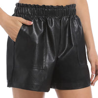 1 x RAW Customer Returns Everbellus Loose Leather Shorts Wide Leg with Pockets for Women PU Shorts Black XLarge - RRP €28.22