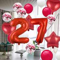 3 x Brand New 27th Birthday Balloon Decorations Red 27 Balloons Happy 27th Birthday Party Supplies Number 27 Foil Mylar Balloons Latex Balloon Gifts for Girls Boys Women Men - RRP €48.39