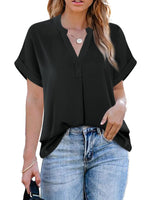 1 x RAW Customer Returns ANCAPELION Women s Summer Blouse Fashion Tunic Shirt Short Sleeve Shirt Casual Tops Loose Fit Top V-Neck Tunic for Women Solid Black M - RRP €26.21