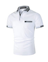 1 x RAW Customer Returns LIUPMWE Polo Shirt Men Short Sleeve Cotton with Chest Pocket Polo Shirt Regular Fit Basic Stripes Tennis Golf T-shirt,White 1,M - RRP €25.04