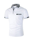 1 x RAW Customer Returns LIUPMWE Polo Shirt Men Short Sleeve Cotton with Chest Pocket Polo Shirt Regular Fit Basic Stripes Tennis Golf T-shirt,White 1,M - RRP €25.04