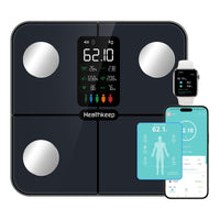 1 x RAW Customer Returns Healthkeep Body Fat Scale Personal Scale Digital Scale with Body Fat and Muscle Mass for 15 Body Data Heart Rate Monitor People with Large VA Screen With APP for iOS and Android - RRP €54.99