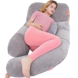 1 x RAW Customer Returns 153 cm Full Body Pillow Nursing Pillow, Pregnancy Pillow, Extra Large U-Shaped Pillow with Removable Side, Separate Support Pillow and Removable Cover Knit Gray Plush Blue  - RRP €49.51