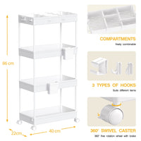 1 x RAW Customer Returns SPACEKEEPER 4 Tier Niche Shelf on Wheels for Laundry Bathroom with 6 Hooks and 2 Bins White - RRP €28.15