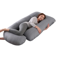 1 x RAW Customer Returns SHANNA Pregnancy pillow for sleeping, breastfeeding and pregnancy pillow, large U-shaped and maternity support with replaceable and washable cotton cover Striped Grey  - RRP €44.7