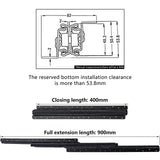 1 x RAW Customer Returns AOLISHENG drawer rails floor mount 400 mm 3 folds pull-out rails full extension heavy duty pull-out ball bearing hidden under stairs slide rails black 120 KG load capacity 1 pair 2-pack  - RRP €98.33