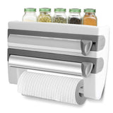 1 x RAW Customer Returns Wall roll holder Paper roll holder with foil cutter provides kitchen sauce Kitchen roll holder with storage space for spices Gray Blue  - RRP €60.79