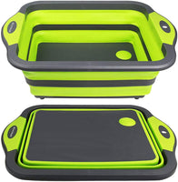 3 x RAW Customer Returns Multifunctional Foldable Cutting Board With Integrated Sieve, Portable Camping Foldable Small Lightweight Plastic, Silica Gel Foldable Kitchen Board Sink Drainer Basket For Fruit Vegetables Picnic Green  - RRP €56.16