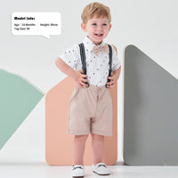 1 x RAW Customer Returns Volunboy Newborn Gentleman Outfits and Coordinates, Shirt Bow and Suspenders Shorts White, 6-9 months, Size 66  - RRP €27.02