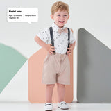 1 x RAW Customer Returns Volunboy Newborn Gentleman Outfits and Coordinates, Shirt Bow and Suspenders Shorts White, 6-9 months, Size 66  - RRP €27.02