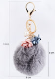 8 x Brand New Coberllus Unisex Key Chain, Women s Key Chain, Round Fur Ball Key Chain, Plated Metal Buckle, With Crystal Diamond Ornaments, Super Durable Key Chain Round Grey  - RRP €192.0