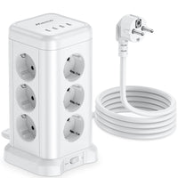 1 x RAW Customer Returns Vertical Power Strip with 12 Outlets 4000W 16A and 4 USB Ports, Maxcio Torre Plugs, USB Power Strips Plug with 2 Meter Cable Extension, White - RRP €18.91