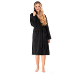 1 x RAW Customer Returns Women s bathrobe - 100 cotton 350g m OEKO-TEX certified - women s dressing gown with hood, 2 pockets, belt - black - XL - RRP €39.99