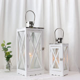 1 x RAW Customer Returns TRIROCKS Pack of 2 Candle Lanterns 63 cm 46 cm High White Rectangle Made of Wood Decorative Hanging Metal Candle Holder with Glass Outdoor Lantern for Idyllic Garden Decoration Balcony Wedding - RRP €82.99