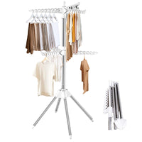 1 x RAW Customer Returns Kikuo Foldable Clothes Airer, Universal Indoor Outdoor Clothes Airer, Stainless Steel Double Layer Clothes Hanger, Portable Rotating Drying Rack for Shirts Clothes, Space Saving Silver  - RRP €41.29