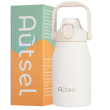 1 x RAW Customer Returns Autsel stainless steel drinking bottle with straw 1L bottle large drinking bottle made of metal outdoor bottle BPA-free jug for camping fitness - RRP €19.67