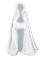 1 x RAW Customer Returns BEAUTELICATE Cloak Women Hooded Cape Wedding Bridal Winter With Fur Trim Full Length Multiple Colors FREE Hand MUFF, White, Length 140cm 55  - RRP €80.66