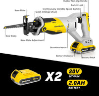 1 x RAW Customer Returns ENVENTOR 20V cordless reciprocating saw, reciprocating saw with 2x2000mAh batteries, line length 22mm, variable speed from 0-3000 RPM, 5 saw blades, cutting capacity 115mm wood , 10mm aluminum , quick charger - RRP €92.4