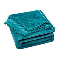 1 x RAW Customer Returns MIULEE Plaid Fleece Blanket in Velvet Flannel 1 Piece Fluffy Soft Warm Fur with Pompom for Bed Sofa Bedroom Balcony Travel Baby Felt 170X210CM Sea Green - RRP €32.45