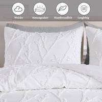 1 x RAW Customer Returns Freyamy Bohemia Bedding 200x220cm 3-piece White Tufted Flower Branch Bedding Sets Boho Embroidery Chic Bed Linen Microfiber Soft Duvet Cover with Zipper and 2 Pillowcases 80x80cm - RRP €53.4