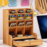 1 x Brand New smallrun Wooden Desk Organizer Multifunctional Stationary Storage Desk with Hook Mount for Office Home School B16-2  - RRP €20.4