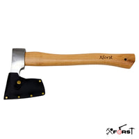 1 x RAW Customer Returns Xforst Ax X-H6 Viking Ax Forged Carbon Steel Survival Ax with Hickory Handle and Genuine Leather Blade Protector Length 38cm, Weight 0.75kg - RRP €34.58