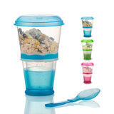 1 x Brand New Cereal On The Go, Cup Container for Breakfast Drinks, Milk Cup, Portable, Yogurt and Travel To Go, Food Container with Spoon Blue  - RRP €22.14