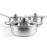 1 x RAW Customer Returns Tieplis stainless steel cooking pot set, 6-piece pot set with glass lids and stay-cool handle, cooking pot for all types of stoves and oven-proof, pot non-toxic uncoated silver  - RRP €39.99