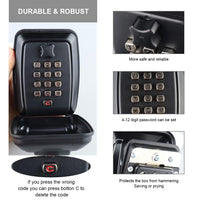 1 x RAW Customer Returns Key safe with number code, large key box with 12 digit key safe outside, waterproof, rust-proof, ultra-robust, wall-mounted key box with code for house, office, garage, factory black  - RRP €32.99