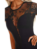 1 x RAW Customer Returns SEBOWEL Women s Sexy Lace Mesh Short Sleeve Bodysuit Tops S, Black  - RRP €25.2