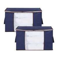 1 x Brand New AIDBUCKS storage bag 60 x 35 x 43 cm with reinforced handle and sturdy zipper made of thick fabric for bed linen, clothes, pillows, foldable, large, blue, pack of 2. - RRP €20.4