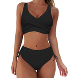 1 x RAW Customer Returns Jarseila Women s Ruched and Twisted Two Piece Swimsuit V-Neck Bikini Elegant Sexy Push Up Swimsuit Black M - RRP €36.99