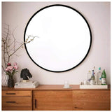 1 x RAW Customer Returns BRIGHTEN Round Mirror with Black Metal Frame HD Wall Mirror Made of Glass 60cm for Bathroom, Dressing Room or Living Room Makeup Mirror Black, 60cm  - RRP €61.7