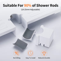 1 x RAW Customer Returns HOMEASY Shower Shelf No Drilling Extendable to Double Space with 6 Hooks, Adjustable Shower Soap Holder Suitable for Shower Rod 18mm-25mm - RRP €19.67