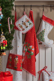 2 x Brand New HAES DECO Set of 3 tea towels Size 50 x 70 cm Colors white red green brown 100 cotton Collection Happy Little Christmas Christmas tea towel, kitchen towel for Christmas - RRP €60.0